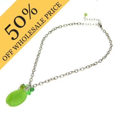 Wholesale green Pendant CZ Matching Beads Glass Beads Polished Silver Chain Neck