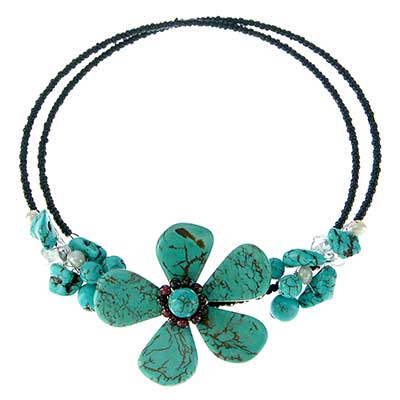 Wholesale genuine Stone Turquoise Floral Glass Bead Choker Necklace Wire Choker