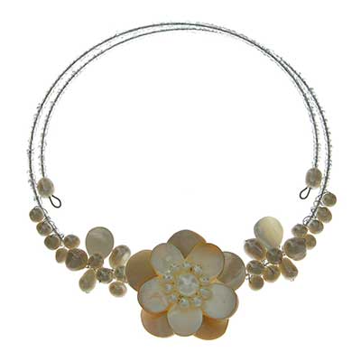 Wholesale natural Beige Genuine Shell Floral Glass Bead Choker Necklace Wire Cho