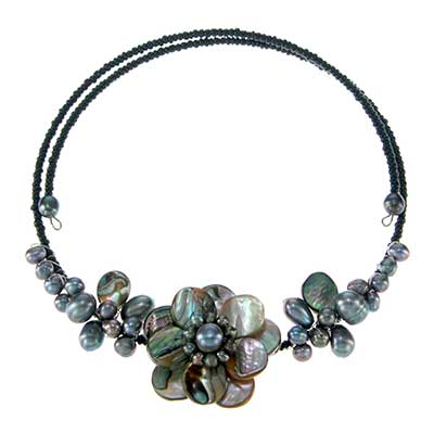 Wholesale slate Silver Color Genuine Shell Floral Designs Glass Bead Clusters Ch