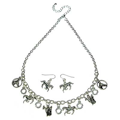 Wholesale horse Charms Polished Silver Necklace Earring Set Lobster Clasp Lead C