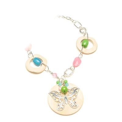 Wholesale natural Wooden Circular Disc Designs Polished Silver Butterfly Other D