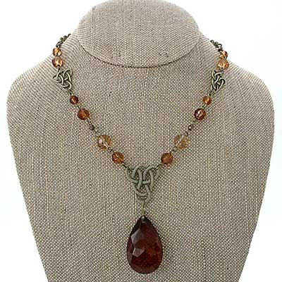 Wholesale faceted Pendant Necklace Brown Beads Bronze Gold Chain Necklace Approx