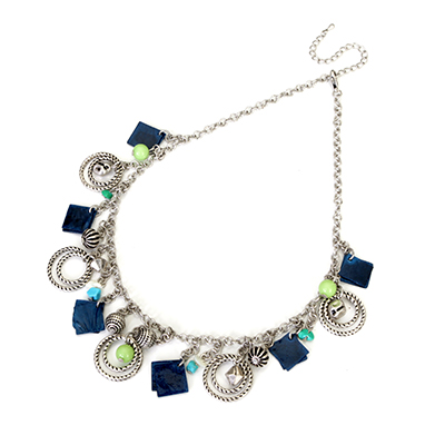 Wholesale blue Chinese Turquoise Green Squares Beads Matte Silver Dangles Design