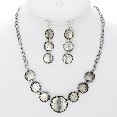 Wholesale matte Dark Silver Textured Necklace Earring Set Lead Compliant Necklac