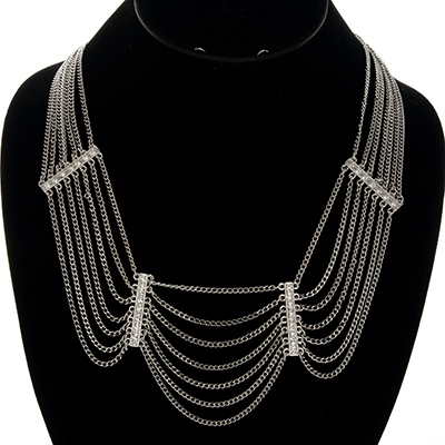 Wholesale multi strand Polished Silver Necklace Clear CZs Nickel Lead Free Neckl