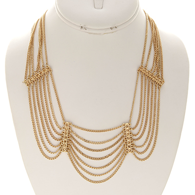 Wholesale multi strand Polished Gold Necklace Gold CZs Nickel Lead Free Necklace