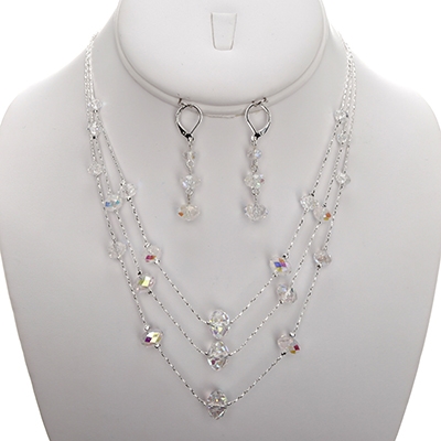 Wholesale faceted Glass Designs Fine Polished Silver Chain Necklace Earring Set