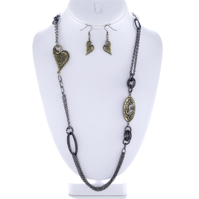 Wholesale heart Vine Designs Gun Metal Gold Designs Chains Necklace Earring Set
