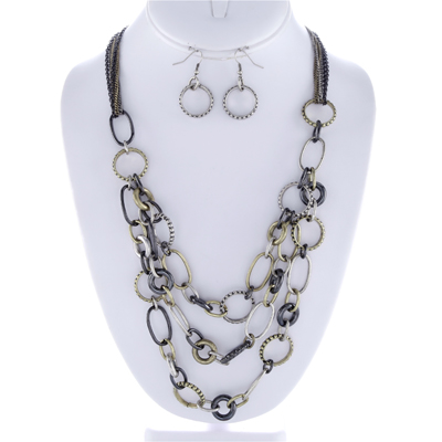 Wholesale multi strand Gold Hematite Polished Silver Hoops Chains Necklace Earri