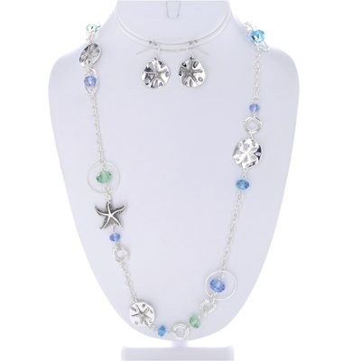 Wholesale beach Starfish Sand Dollar Designs Polished Silver Aqua Green Glass Fa