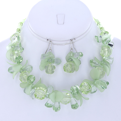 Wholesale green Acrylic Clear Frost Designs Necklace Earring Set Lead Compliant