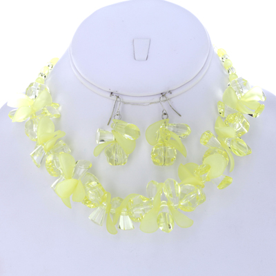 Wholesale yellow Acrylic Clear Frost Designs Necklace Earring Set Lead Compliant