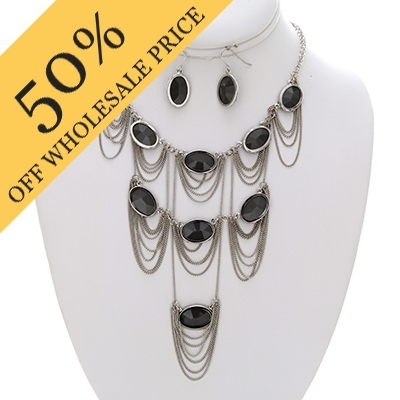 Wholesale faceted Black Glass Designs Fine Polished Gold Chain Necklace Earring