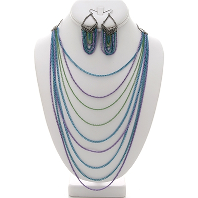 Wholesale violet Teal Green Chain Necklace Earring Set Waterfall Bronze Gold Cha