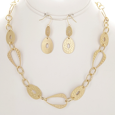Wholesale hammered Matte Gold Designs Polished Gold Chain Necklace Earring Set N
