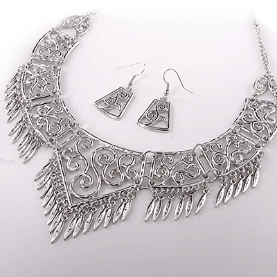 Wholesale filigree Vine Bib Bracelet Polished Silver Earring Set Lead Compliant