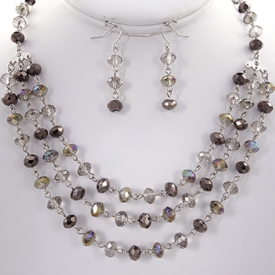 Wholesale bronze Silver Glass Metal Bead Designs Polished Silver Necklace Earrin