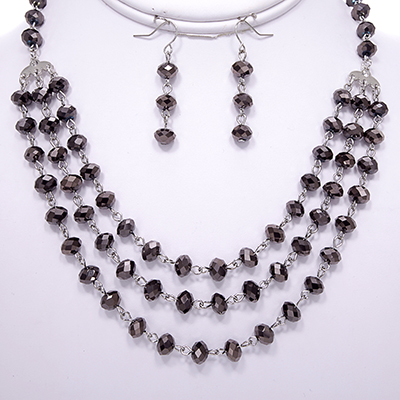 Wholesale antiqued Bronze Faceted Glass Bead Designs Polished Silver Necklace Ea