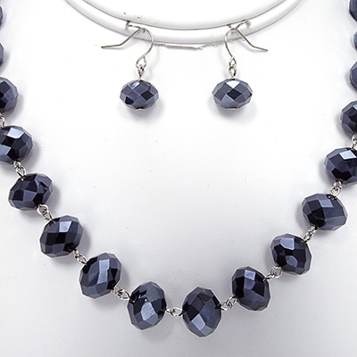 Wholesale navy Blue Metal Multifaceted Designs Necklace Earring Set Lead Complia