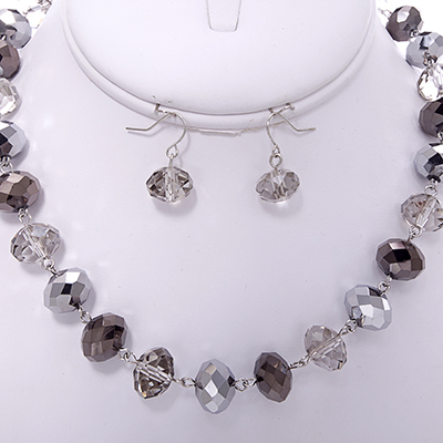 Wholesale silver Bronze Metal Multifaceted Designs Necklace Earring Set Lead Com