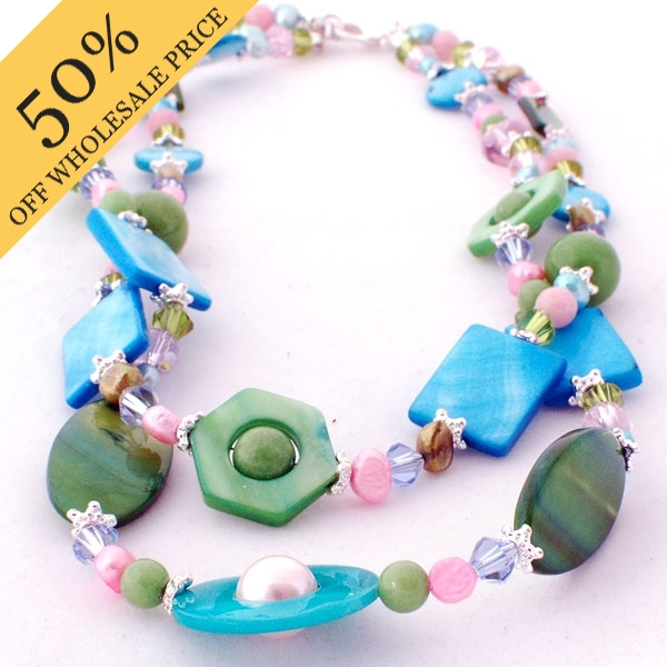 Wholesale genuine Shell Green Aqua Designs Pink Blue Glass Beads Silver Accents