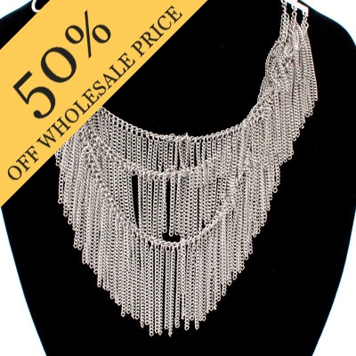 Wholesale multi tiered chain necklace cascading brushed silver chain fringes att