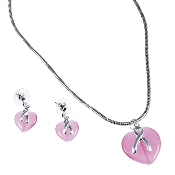 Wholesale translucent pink heart necklace earring set inch Judson Company s whol