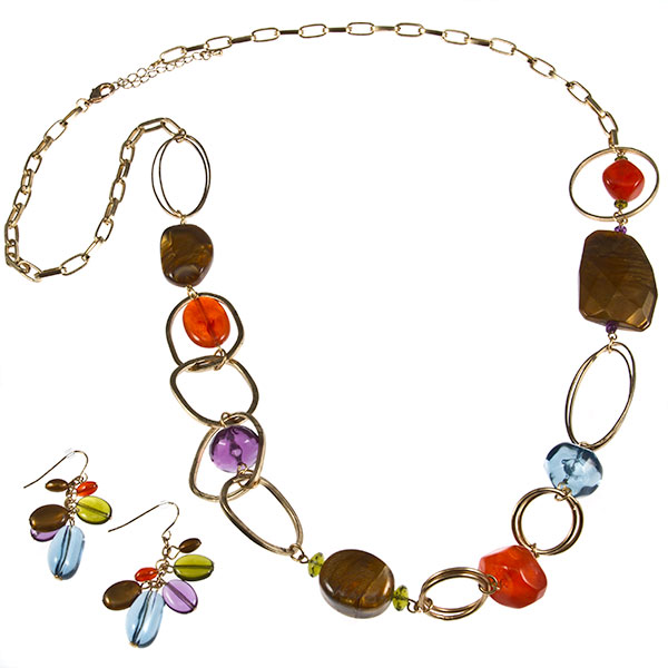 Wholesale gemstone stone necklace earring set gold chain Judson s fashion neckla