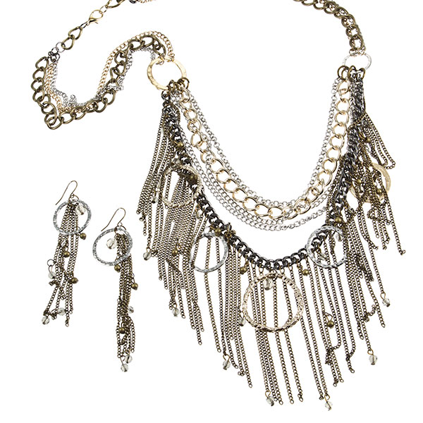 Wholesale gold chain necklace earring assorted rings attached layers gold chain