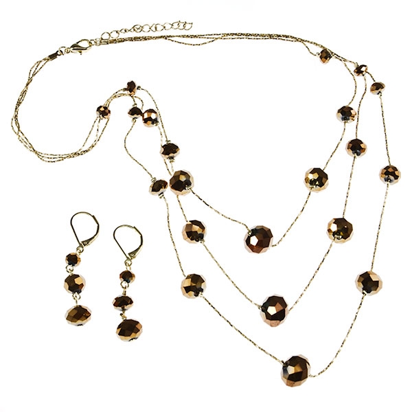 Wholesale inch necklace earring set gold chain faceted silver gold beads Judson