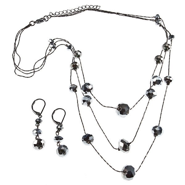 Wholesale necklace earring set gun metal chain faceted silver beads Judson s who