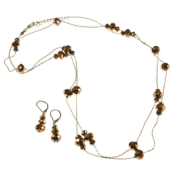Wholesale inch necklace earring set gold chain faceted silver gold beads Judson