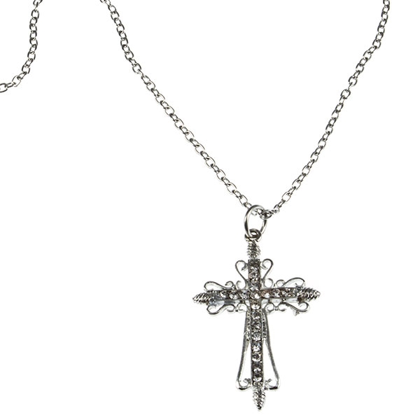 Wholesale silver chain necklace silver cross crystal rhinestones Judson s wholes