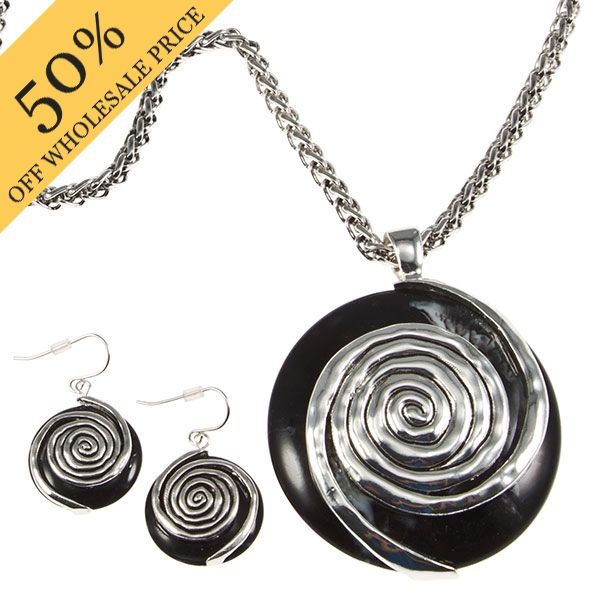 Wholesale silver chain necklace earring set inches large inch black onyx medalli