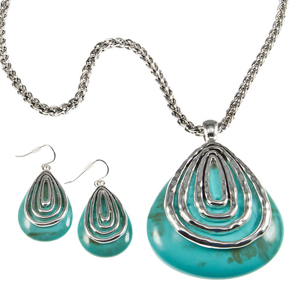 Wholesale silver chain necklace earring set inches inch turquoise layered silver