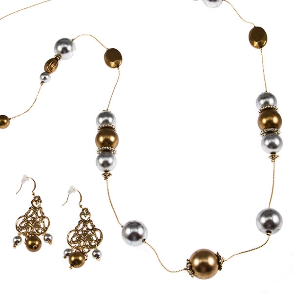 Wholesale silver chain fashion necklace earring set gold silver beads Judson Com