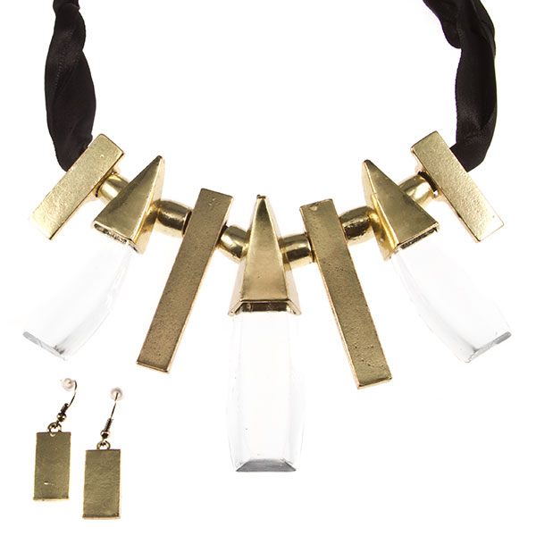 Wholesale inch ribbon necklace earring set artisan glass shards attached triang