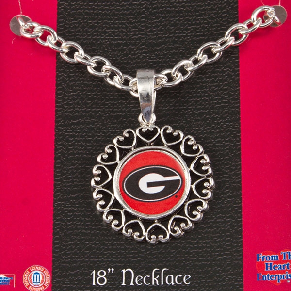 Wholesale university Georgia silver chain necklace logo center circle framed con