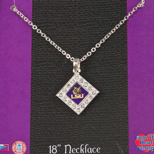 Wholesale silver chain necklace crystal rhinestones Louisiana State University l