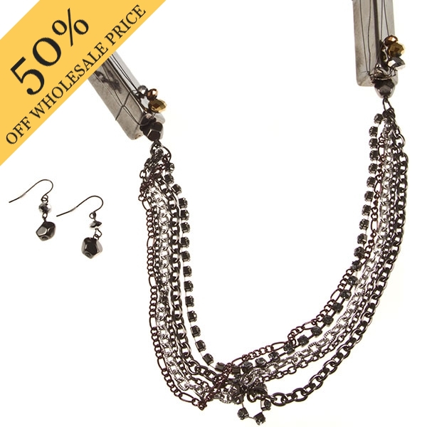 Wholesale tri toned chain necklace earring set inch gold triangular tube focals