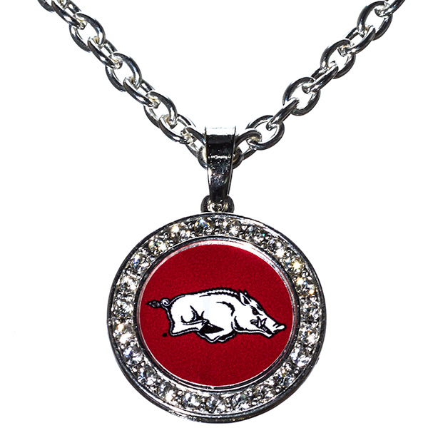 Wholesale silver chain necklace Arkansas Razorback logo medallion crystal rhines