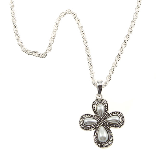 Wholesale silver chain necklace earring set inches floral smokey pearl teardrop
