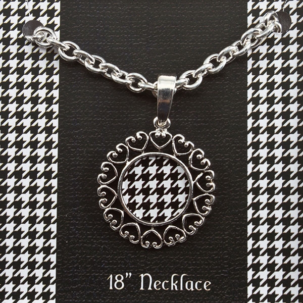 Wholesale silver toned necklace heart houndstooth center