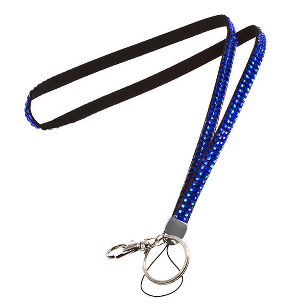 Wholesale black royal blue rhinestone covered id tag holder keychain necklace