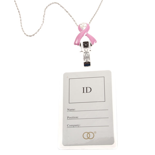 Wholesale breast Cancer Awareness Silver chain ID holder