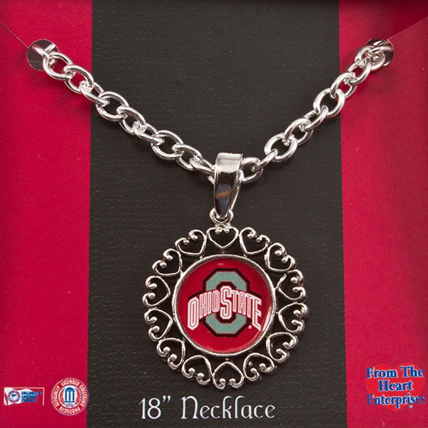 Wholesale silver chain necklace OHIO STATE medallion framed crystal rhinestones