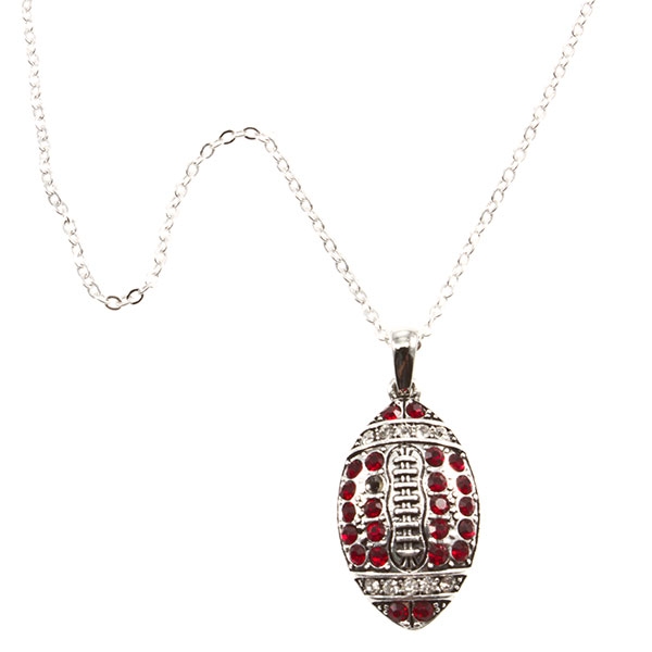 Wholesale inch silver necklace football red rhinestones
