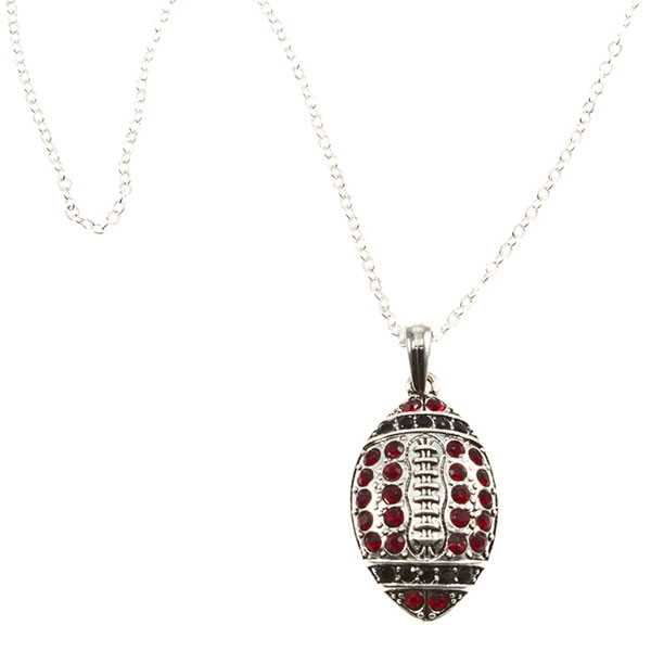Wholesale silver toned inch necklace football crimson black rhinestones