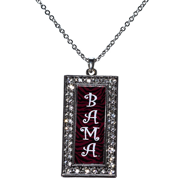 Wholesale silver toned inch necklace crimson black zebra print Bama pendant czs